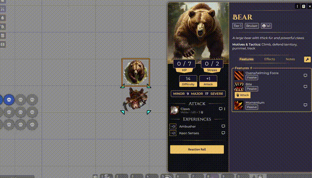 Daggerheart attack roll triggering an Automated Animations playback
